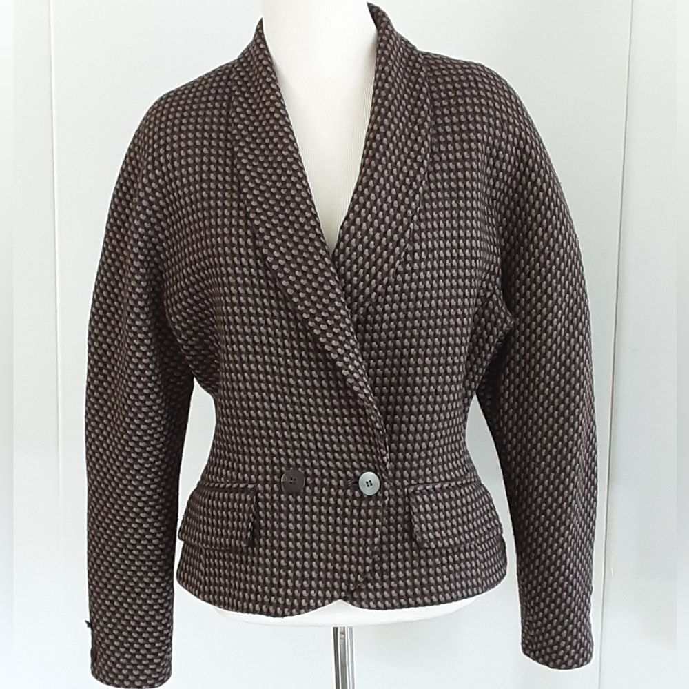 Alex de Bolzan Houndstooth 100% Wool Crop Jacket Sz 10 - Vtg - Picture 1 of 10